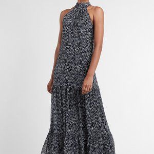 EXPRESS Printed High Neck Tie Back Tiered Maxi Dress NWT Small